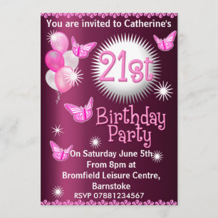 Ladies 21st Birthday Party Invitation Pink