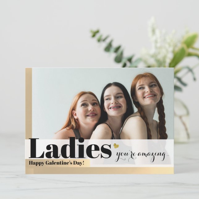 Ladies Amazing Gold Galentine's Day Holiday Card (Standing Front)
