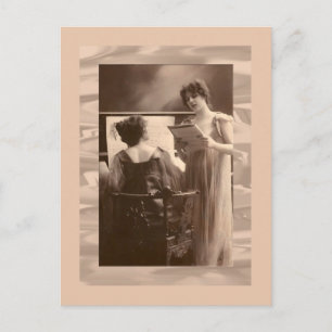 Ladies at piano and singing Victorian Postcard