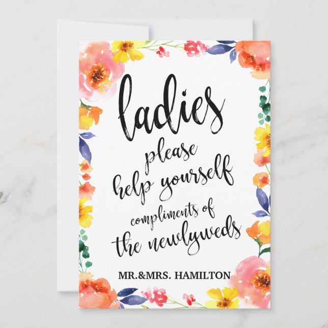 Ladies Bathroom Basket Affordable Boho Floral Sign (Front)