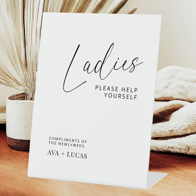 Ladies Bathroom Basket Minimal Wedding Reception Pedestal Sign (Creator Uploaded)