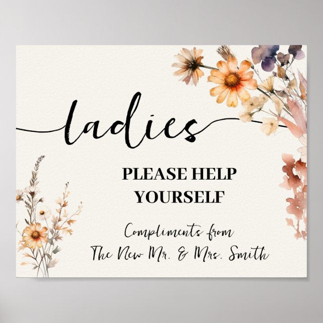 Ladies Bathroom Wedding Reception Fall Wildflowers Poster (Front)
