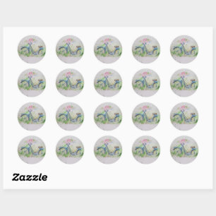 Ladies bicycle in spring field  classic round sticker
