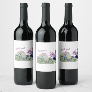 Ladies bicycle in spring field wine label