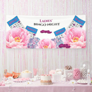 Ladies' Bingo Night Colourful Blue Pink Flowers Banner