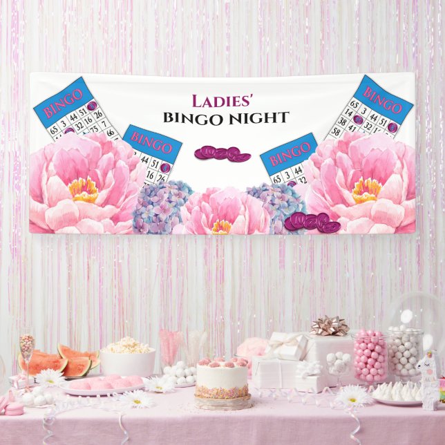 Ladies' Bingo Night Colourful Blue Pink Flowers Banner (Party)
