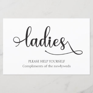 "Ladies" Black White bathroom basket Wedding Sign