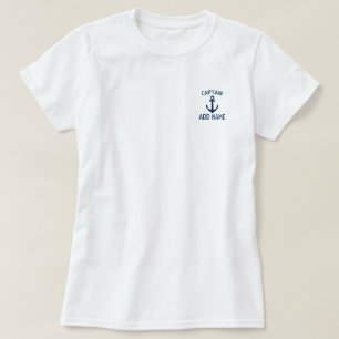 Ladies boat captain name navy anchor t shirt