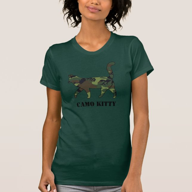Ladies Camo Pattern Filled Cat Shirt (Front)