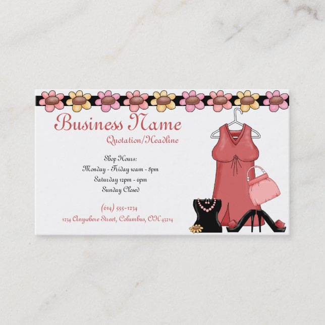 Ladies Clothes & Accessories Girly Business Cards (Front)