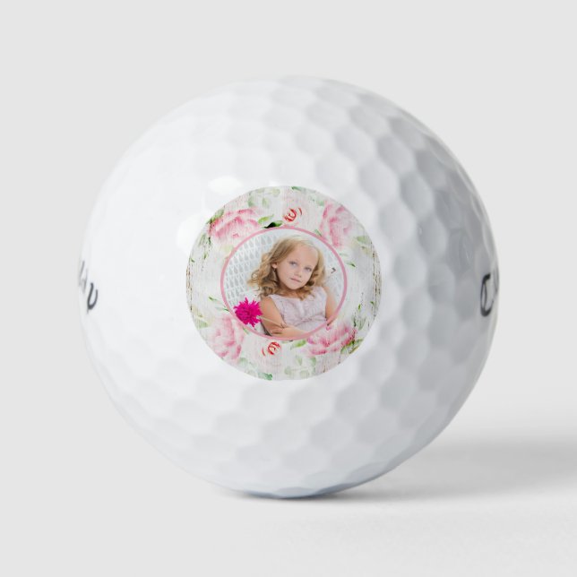 Ladies Custom Photo - Shabby Chic Rose  Golf Balls (Front)