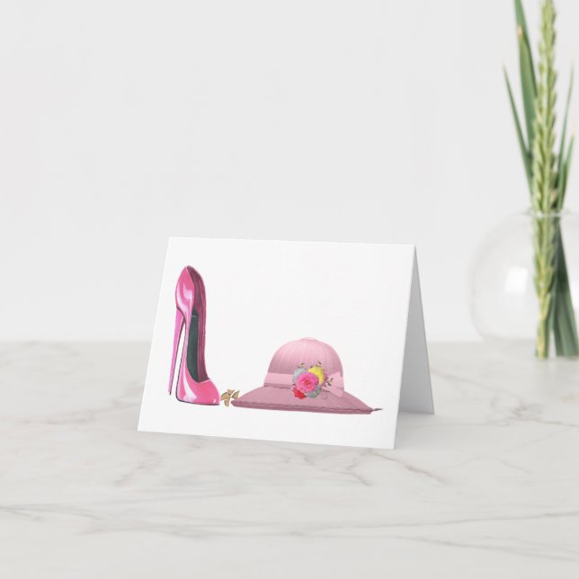 Ladies Day! Pink stiletto shoe and hat art Card (Front)