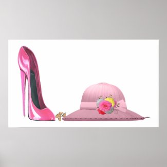 Ladies Day! Pink Stiletto Shoe and Hat Art Poster