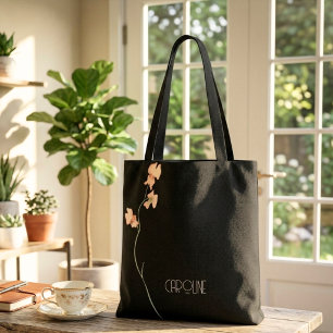 Ladies Elegant Black Floral Boho Cute Tote Bag