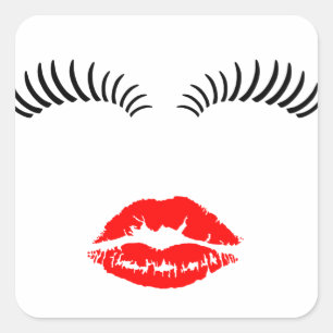 Ladies Eye Lashes and LipStick Kiss Square Sticker