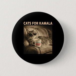 Ladies For Kamala Funny Cat 2024 President Kamala  6 Cm Round Badge