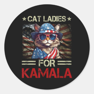 Ladies For Kamala Funny Cat 2024 President Kamala- Classic Round Sticker