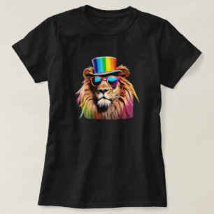 Ladies Funny Rainbow Lion T-shirt