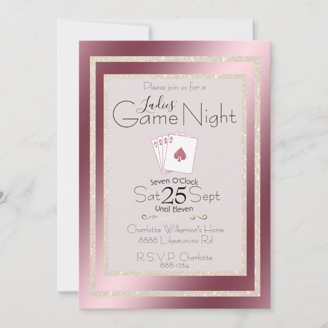 Ladies' Game Night Gold Glitter Pink Aces Invitation (Front)