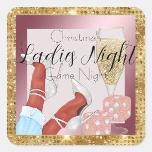 Ladies Game Night Pink Dice & Gold Diamonds Square Sticker