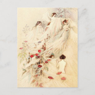 Ladies gathering gossamer for dresses postcard