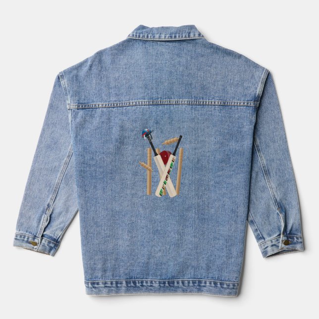 Ladies Get Your Cricket On, Denim Jacket (Back)