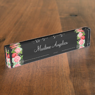 Ladies Girly Monogram Floral Nameplate
