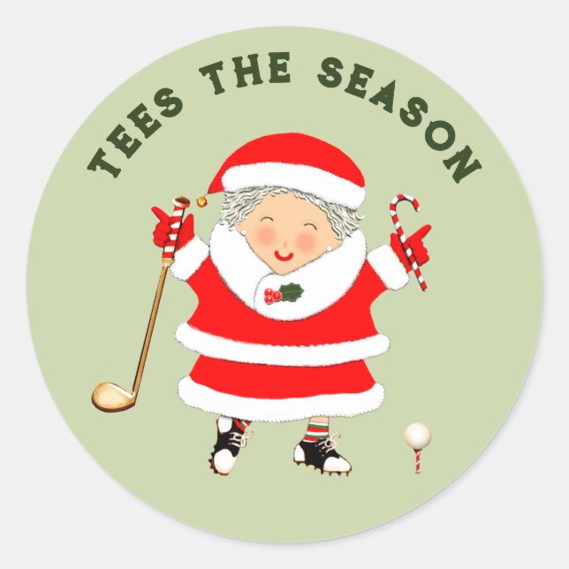 Ladies Golf Christmas Classic Round Sticker (Front)