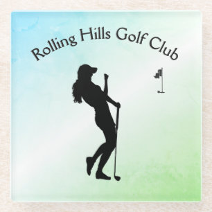 Ladies Golf Hole in One Green Business Glass Coaster