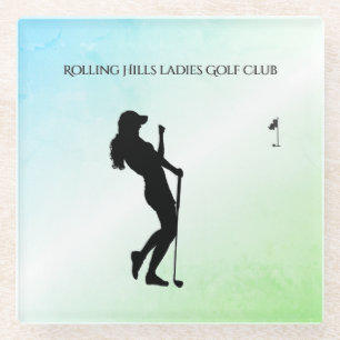 Ladies Golf Hole in One Green Business Glass Coaster