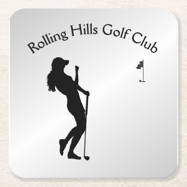 Ladies Golf Hole in One Silver Business Square Paper Coaster (Front)