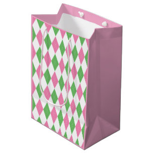 Ladies Golf League Gift Bag – Pink & Green Argyle 