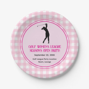 Ladies Golf League Party Pink Plaid Tableware Paper Plate