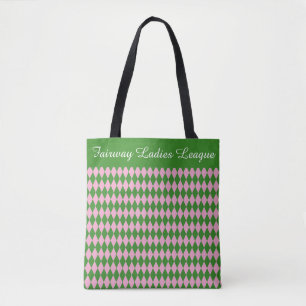 Ladies Golf League Tote Bag – Pink & Green Argyle 