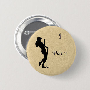 Ladies Golf Leather Look w Name 6 Cm Round Badge