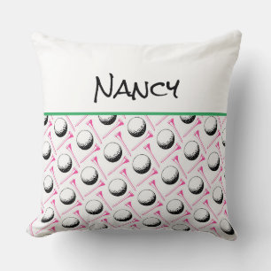 Ladies Golf Pattern Ball Tees Name Pink Fun Decor Cushion