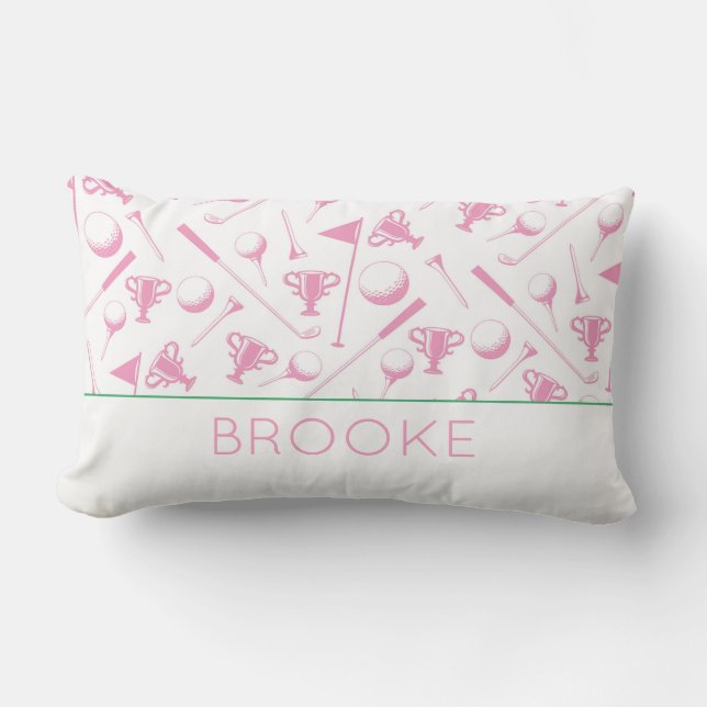 Ladies Golf Pink Green White Preppy NAME Classic Lumbar Cushion (Front)