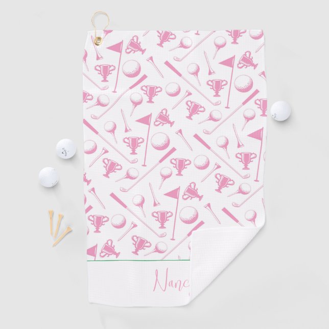 Ladies Golf Pink Green White Preppy NAME Fun Golf Towel (InSitu)
