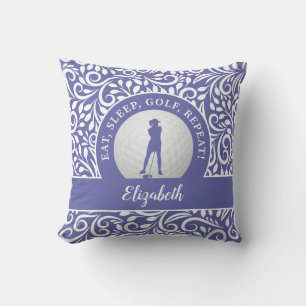 Ladies Golf Silhouette Modern Pattern Funny Purple Cushion