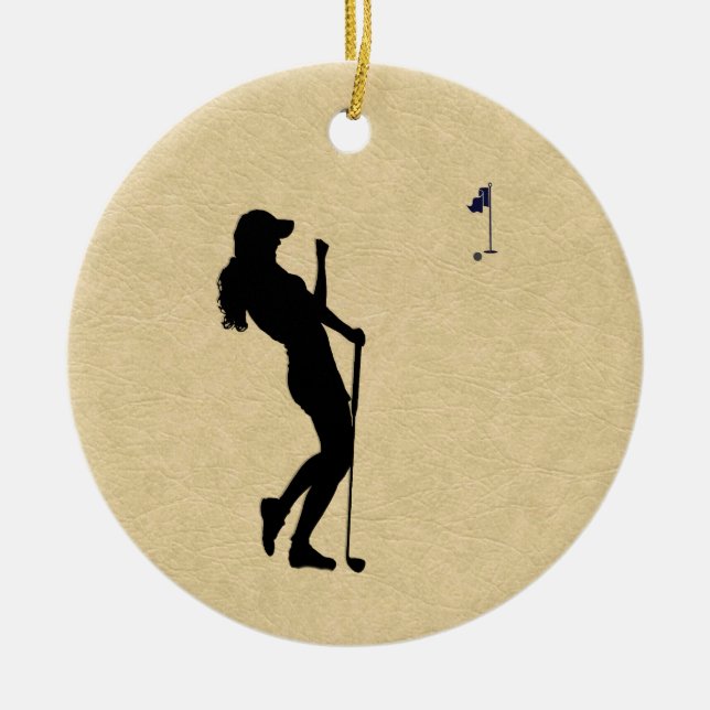 Ladies Golfer Ceramic Tree Decoration (Front)