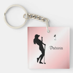 Ladies Golfer Personal Pink Key Ring