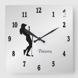 Ladies Golfer Personal  Square Wall Clock