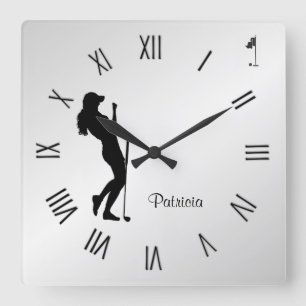 Ladies Golfer Personal  Square Wall Clock