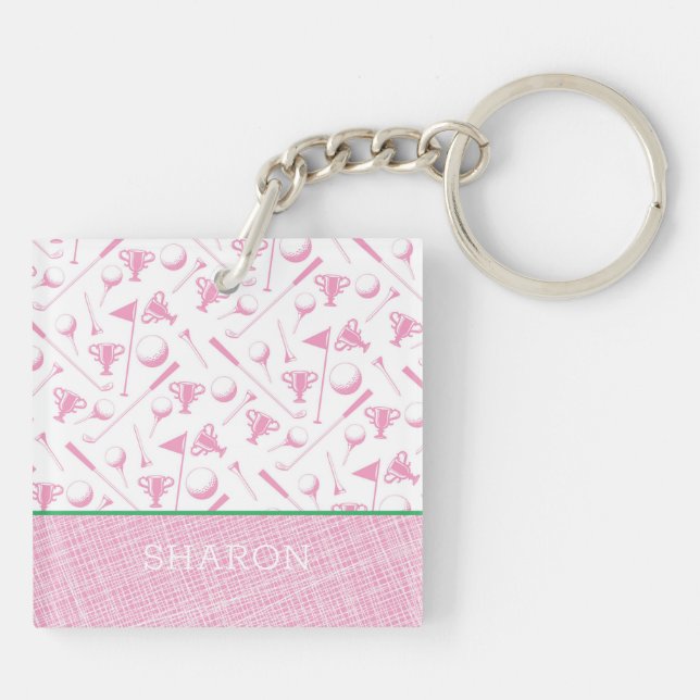Ladies Golfing Pink Green Preppy Fun Key Ring (Back)