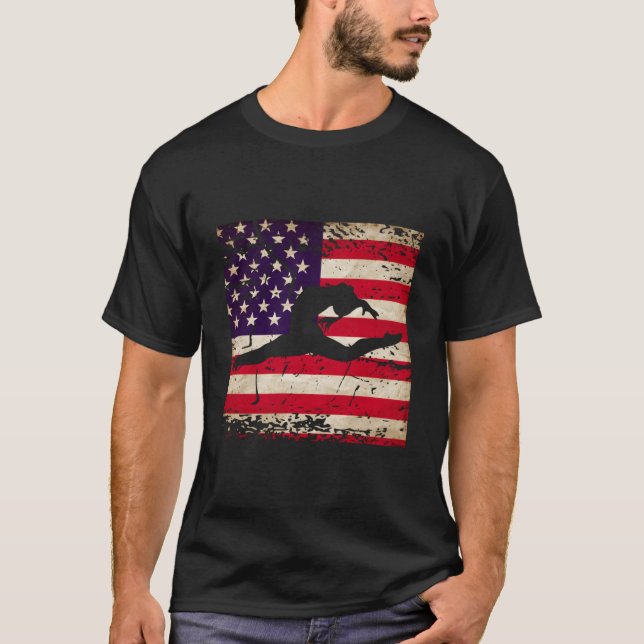 Ladies Gymnastics Usa American Flag T-Shirt (Front)