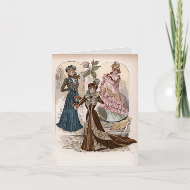 Ladies In Gowns Vintage Fashion Illustration  Card (Front)