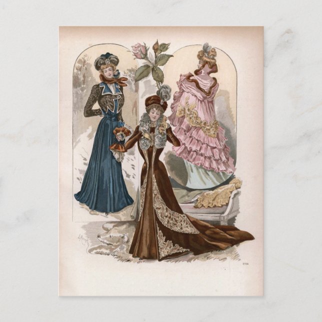Ladies In Gowns Vintage Fashion Illustration   Postcard (Front)
