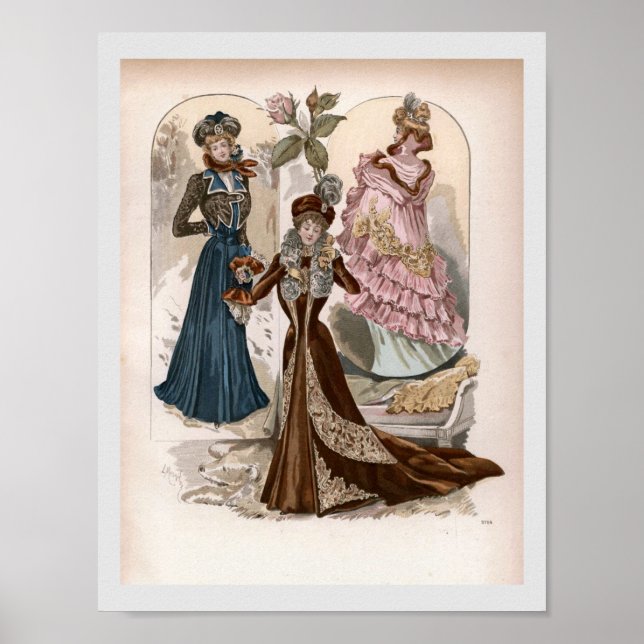 Ladies In Gowns Vintage Fashion Illustration Poster (Front)