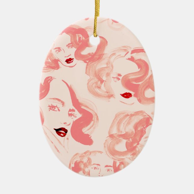 Ladies in tea rose colour ceramic tree decoration (Front)