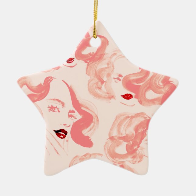 Ladies in tea rose colour ceramic tree decoration (Front)